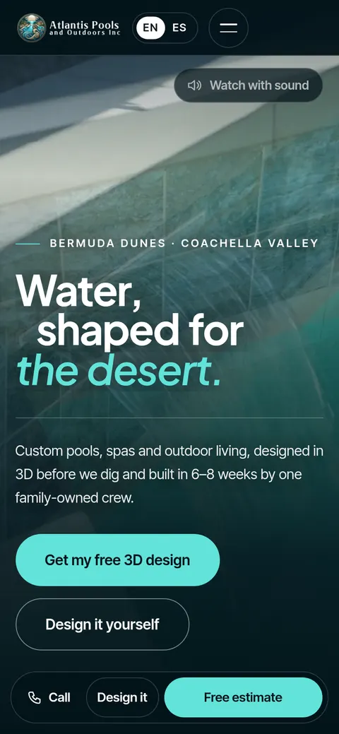 Phone view of the Atlantis Pools & Outdoors concept