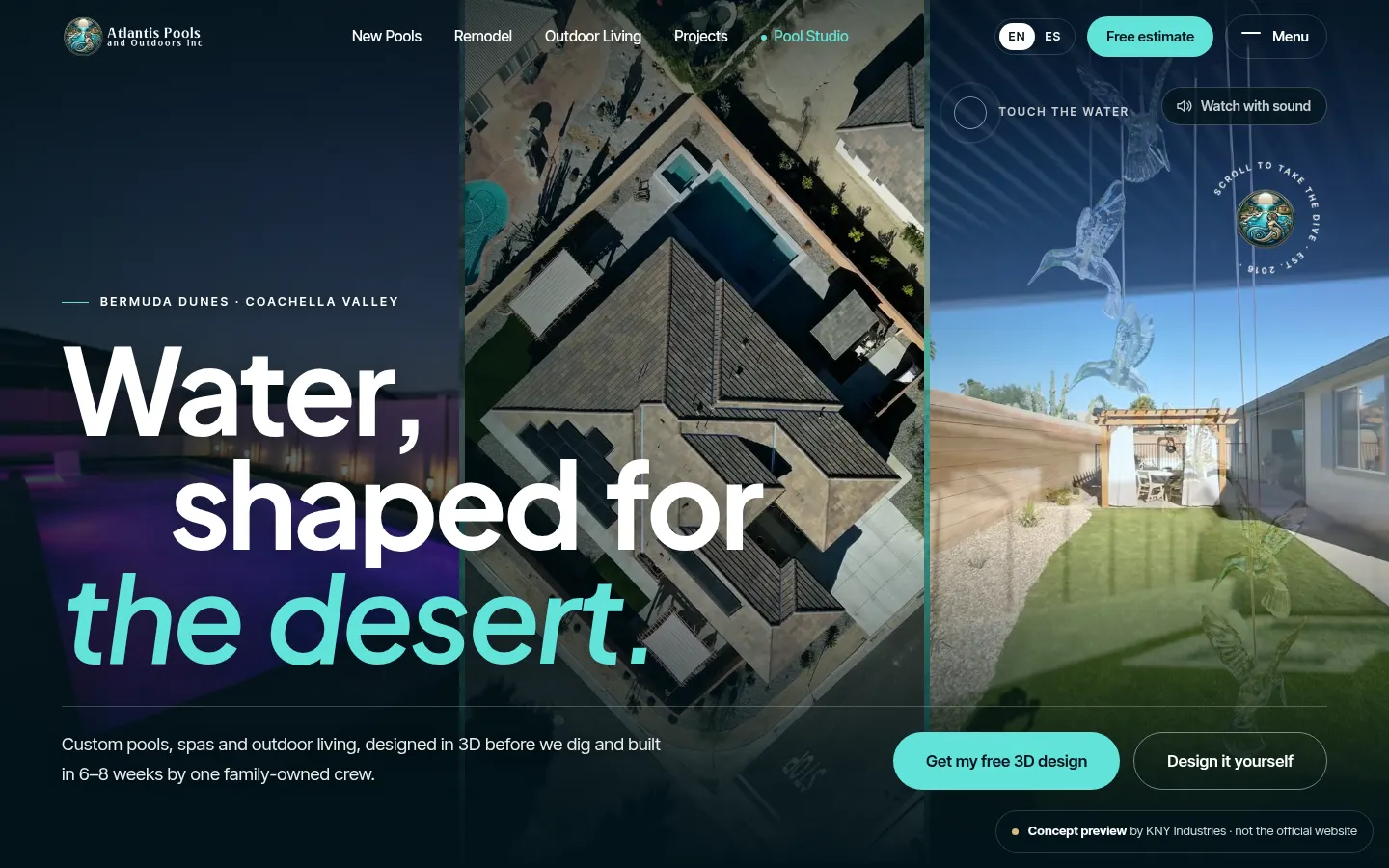 Desktop view of the Atlantis Pools & Outdoors concept
