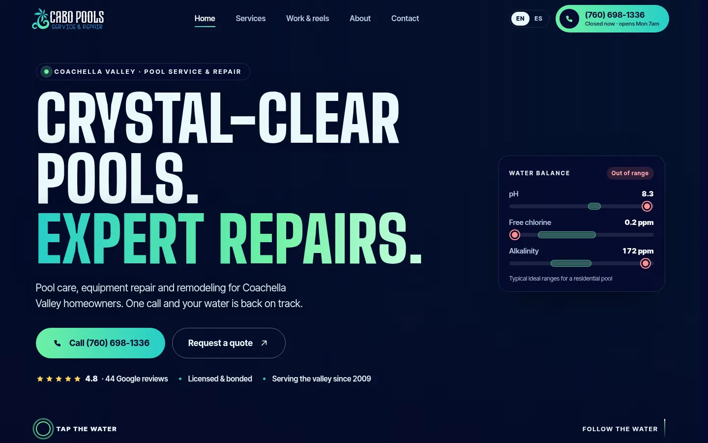 Desktop view of the Cabo Pool Service & Repair concept