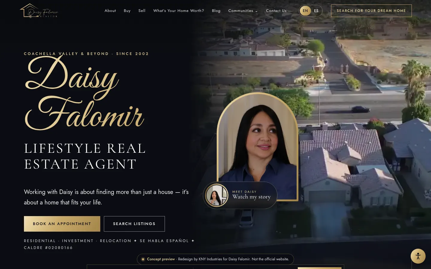 Desktop view of the Daisy Falomir concept