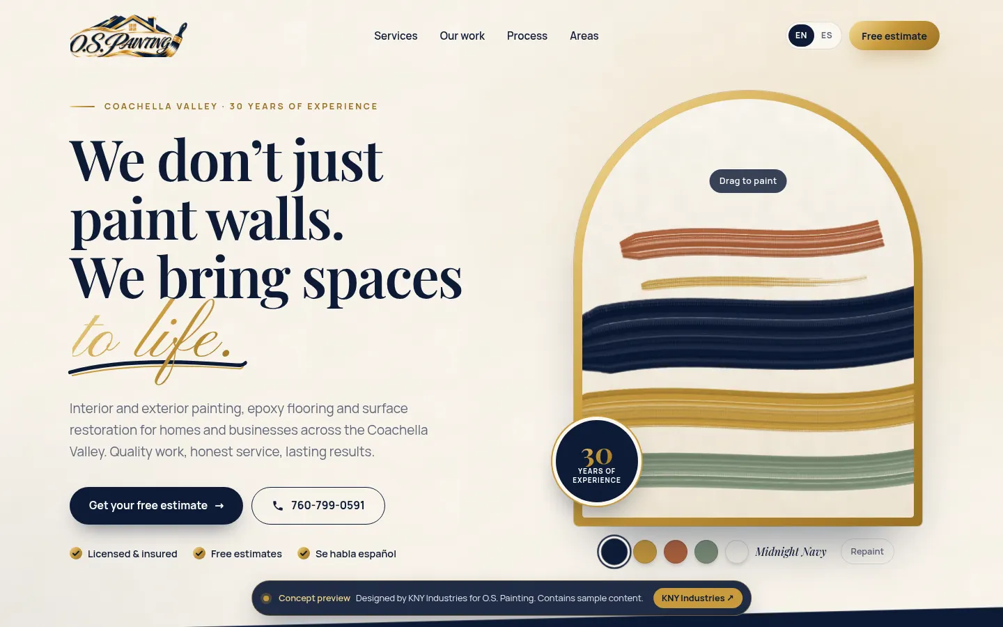 A finished website concept for O.S. Painting